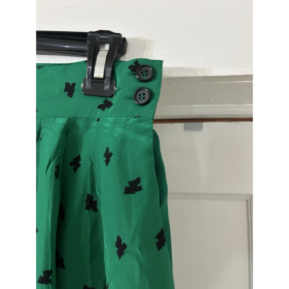 Vintage Women's Christian Dior Green And Black Silk Pleated Midi Skirt Size 4 - Picture 3 of 7